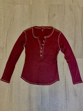 Vintage Authentic Y2K Gap Body Henley Ribbed Long Sleeve Red Thermal Hol' 07